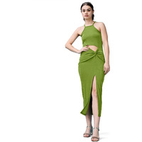 Purvaja Womens Bodycon Below Knee Length Dress (Shine-011-Olive_Green_Small)