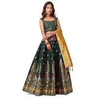 Purvaja Women's Jacquard Semi-Stitched Lehenga Choli (Indra-D-Green_Green_Free Size)