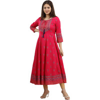 Rytras Women's Rayon Printed Anarkali Kurta(Ryt256,S) Pink