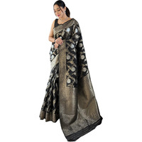 Satrani Women's Silk Blend Banarasi Jacquard Saree With Unstitched Blouse Piece (3834S411N_Black)