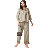 Selvia Women Cotton Blend Solid Co-Ords Ankle Length Dress & Outfit (666Ctk7785N-L_Beige
