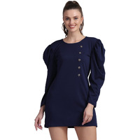 Shasmi Women's Comfortable Navy Blue Round Neck Full Sleeve Solid Midi Bodycon Casual Western Stylish Dress For Womens/Midi Dress For Girls (Shree Midi 13 Navy Blue Xl)