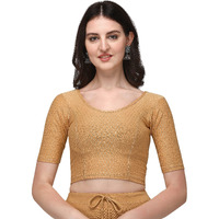 Shiv Textiles Round Neck Dobby Cotton Lycra Stretchable Elbow Sleeve Readymade Saree Blouse For Women Stylish (Creamfree Size)