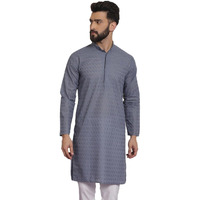 Sojanya (Since 1958 Ethnic Motifs Embroidered Thread Work Pure Cotton Grey Straight Only Kurta