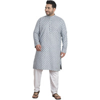 Sojanya Plus (Since 1958) Men's Cotton Blend Printed Grey Kurta With White Churidar Pyjama