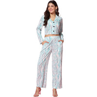 Tagdo Women's Co-Ords Printed Dress Set (Shirt-Pair-5150-Sky-Xxl)
