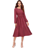Toochki Women's Maroon Muslin Polka Dot Fit & Flared Western Dress | Dress For Women | A Line Dress | Winter Dress | Western Dress | Latest Women Dress | Trendy Dress | Midi Dress