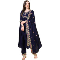 Pratham Blue Women's Silk Embroidered Regular Kurta Sets (Bkp-1008-Xl_Blue