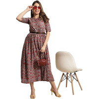 Preneum Girls's Georgette Floral Printed 3/4 Slevees A-Line Fit & Flare Gown With Belt, Radish, Xl