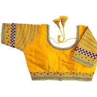 Pujia Mills Women's Multi & Sequence Embroidery Maggam Work Readymade Blouse(Ponds Parent) (Yellow)