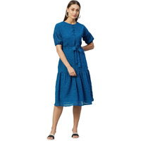Rare Women's Georgette Fit And Flare Midi Casual Dress (Ep31080_Teal_Large)