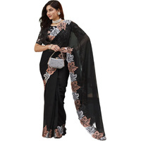 Satrani Women's Georgette Sequence Embrodery Border & Scollped Border Saree With Unstitched Blouse Piece (4215S385N_Black)