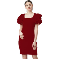 Shasmi Women's Polyester Blend Bodycon Casual Dress (Shree Midi 20 Maroon S
