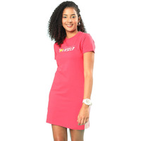 Juneberry Women Crew-Neck Typographic Print T-Shirt Viva Magenta Dress With Front Slit And Contrast Tape (Xxl)