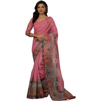 Satrani Women's Cotton Blend Printed Saree With Unstitched Blouse Piece (4112S6508N_Pink)