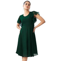 Selvia Women's Georgette Fit And Flare Midi Dress (728Dtk7964N-M_Dark Green