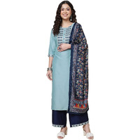 Shiv Textiles Silk Embroidered Kurta Set For Women (224-Sky Blue-L)