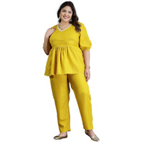 Stylum Plus Size Women Embroidered Cotton Blend Co-Ord Set (Csmangoplus48_Mustard, 4Xl)