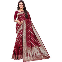Sugathari Women's Banarasi Saree Pure Kanjivaram Silk Saree Soft New Ladies 2023 Design Wear Pattu Sarees Latest Cotton Party Sari Collections With Blouse Piece For Wedding Sadi (Sam Pari-124 Maroon)