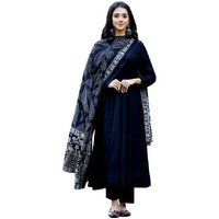 Toochki Women's Rayon Calf Length Ethnic Gown Set (Toochki279-Gwn/L_Black