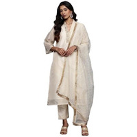 Varanga Women Cream Brocade Shimmer Zari Embroidered Kurta Set With Dupatta
