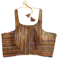 Vihu Fashion Women's Sequin Embroidered Halter Neck Sleeveless Readymade Saree Blouse Indian Ethnic Designer Stitched Women's Readymade Saree Blouse Sleeveless Blouse Readymade Gold Blouse For Women