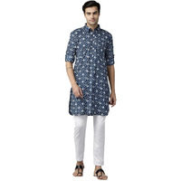 See Designs Men Blue Regular Pure Cotton Pathani Printed Men's Kurta_Sdpkt1139M