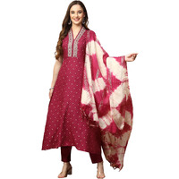 Stylum Women's Khari Printed & Embroidered Rayon A-Line Kurta Dupatta Set (Kdwinewilliam42_Wine, Xl)