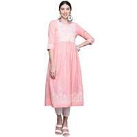 Anubhutee Women's Cotton Pink Yoke Embroidered Ethnic Dress
