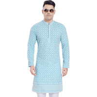 Divisive Men's Thread Embroidered Cotton Blend Only Slim Fit Kurta (Dkrt169_S_Sky Blue)
