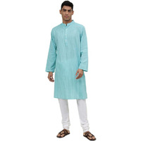 Fabindia Men's Cotton Self Design Relaxed Kurta (1030806Aqua_Aqua