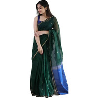 Flosive Women's Mix Color & Golden Kanjivaram Wedding Saree With Blouse (Green)