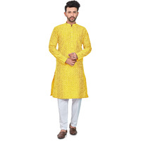Be Active Men's Cotton Embroidered Lucknowi Yellow Kurta Set || Men's Kurta Pajama || Men's Kurta Pajama Set || Kurta Pajama For Men (Rfsk0013 13 Set L)