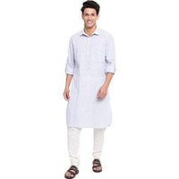 Fabindia Men Linen Regular Collar Pathani Kurta Cotton_L Off White