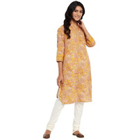 Fabindia Women Printed Knee Length Kurta Cotton_Xs Yellow