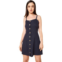 High Star Women's Cotton Fit And Flare Mini Dresses (Hswdrs23001_Nv_Navy Blue_L)