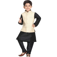 Jbn Creation Vastramay Boy's Beige Cotton Silk Blend Jacket, Kurta And Pyjama Set_Vasnbj005Crnbkbl001Npbl_14