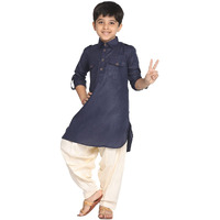 Jbn Creation Boys' Navy Blue Cotton Blend Pathani Suit Set