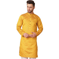 Jompers Mens Mustard Woven Design Silk Blend Kurtas (Mustard, Xxl)