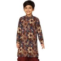 Kisah Kid's Cotton Full Sleeves Regular Fit Knee Length Abstract Maroon Kurta (11-12Y)