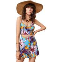 Kotty Women's Floral Printed V-Neck With Mid-Rise Skirt(Multicolored,L)