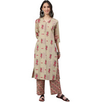 Idalia Floral Print Kurta With Jaal Printed Palazzo Pants Beige