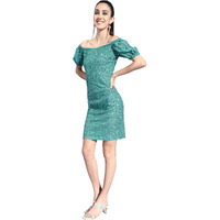 Miss Chase Women's Solid Embellished Mini Dress (Mcss24D97-46-33-02, Turquoise, Xs)