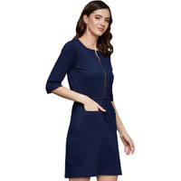 Miss Chase Women's Round Neck Solid Mini Shift Dress With Pockets (Plus Size) (Mcss18D11-25-332-03, Deep Blue, S)