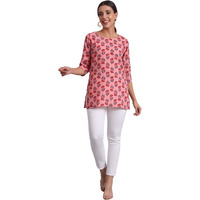 Patlani Women's Cotton Printed Short Fullstitched Kurti/Kurtas. Pink