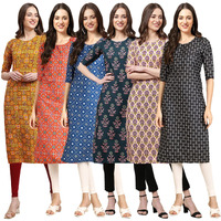 Pinkmint Women's Crepe Digital Print Straight Kurta(Pack Of 6)[Qv-333-365-353-335-332-362-S]