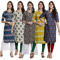Pikmint Women's Crepe Kurti For Women's Ethnic Printed Kurti For Women's (Pack Of 5)