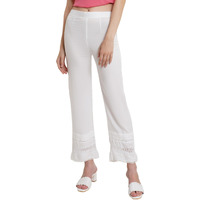 Popwings Casual Flat Front Straight Rayon White Bottom Lace Palazzo: Stylish Western Women's Palazzo For Summer - Regular Fit Pull On