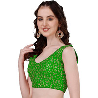 Pujia Mills Women's Silk Sleeveless Light Green Readymade Embroidery Work Saree Blouse Choli Aari Blouse (Krishnam Light Green 38)