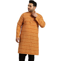 Sojanya Plus (Since 1958) Men's Cotton Mustard And Cream Printed Only Long Kurta